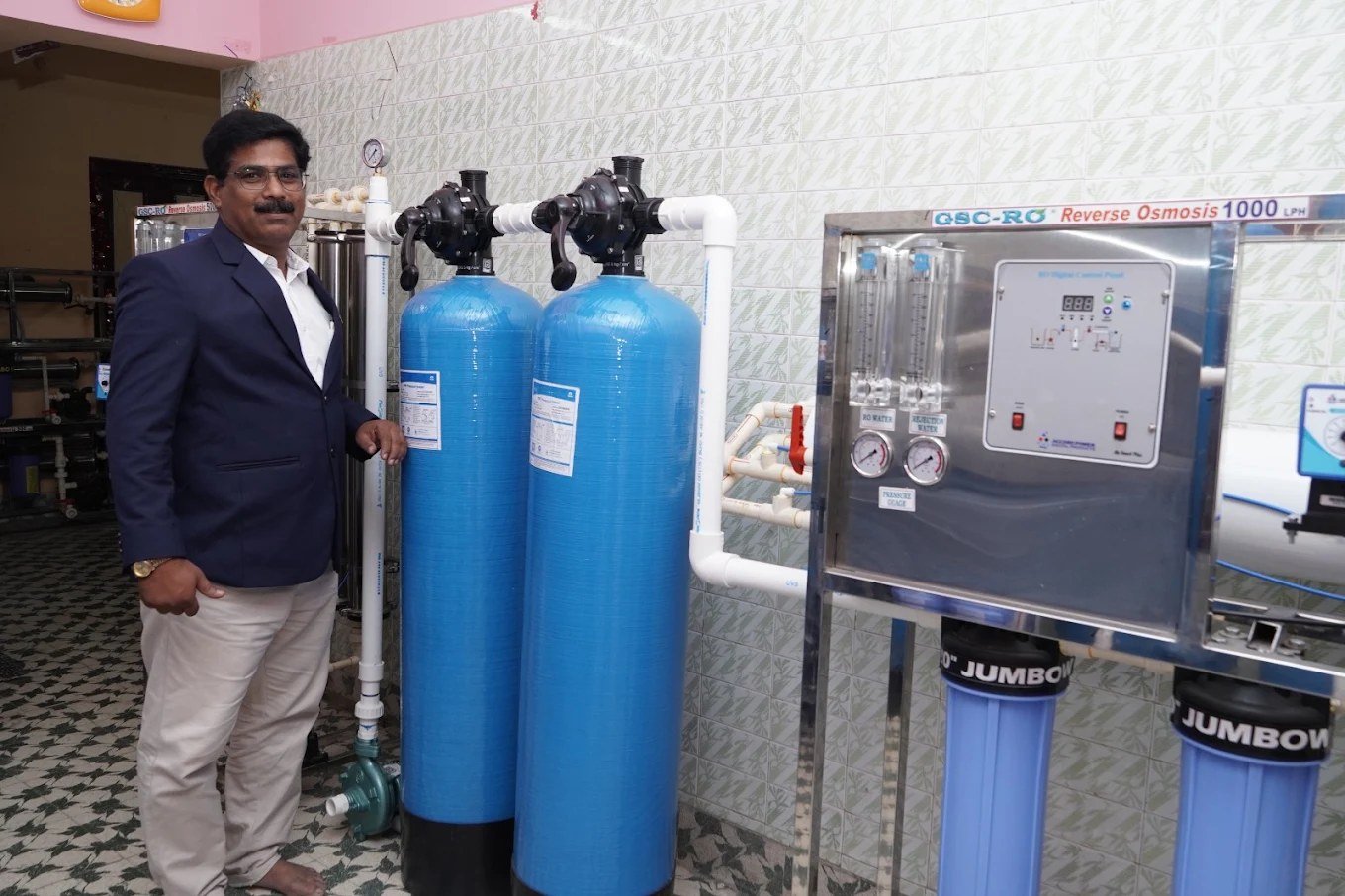 GSC-RO 1000 LPH reverse osmosis plant with softener tanks
